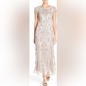 Pisarro Nights Beaded Mesh Midi Cocktail Dress Size 10